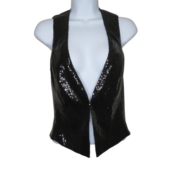 Vintage Cache Womens Sequined Black Open Front Vest Size 0 Party Festival Mod - Picture 7 of 9